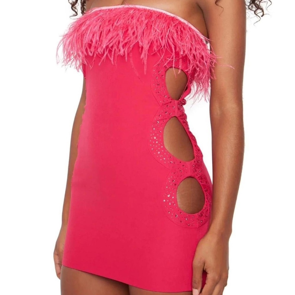 Danielle Guizio Fuchsia Strapless Feather-Trim Mini Dress